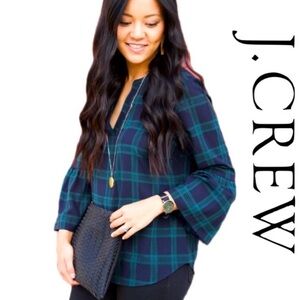 J. Crew Women's Checkered Blouse - Navy and Teal